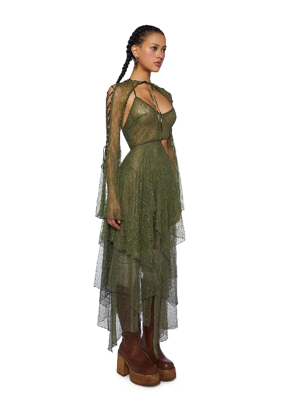 Fairydust Chronicles Lace Dress & Shrug Set - Olive