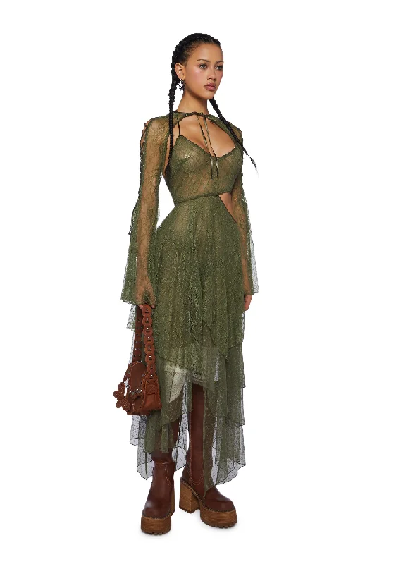 Fairydust Chronicles Lace Dress & Shrug Set - Olive