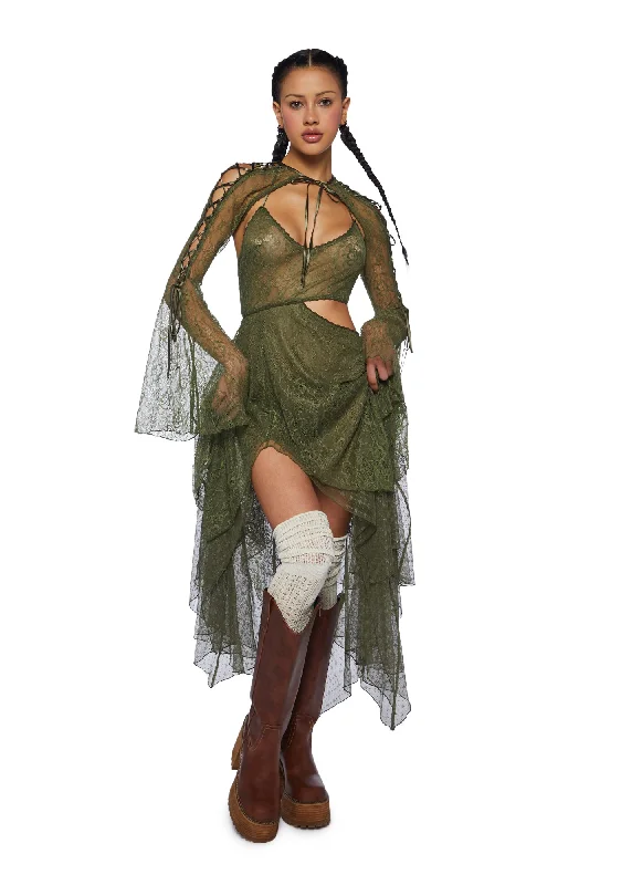 Fairydust Chronicles Lace Dress & Shrug Set - Olive