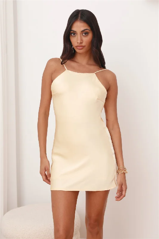 Feel Silky Satin Mini Dress Yellow