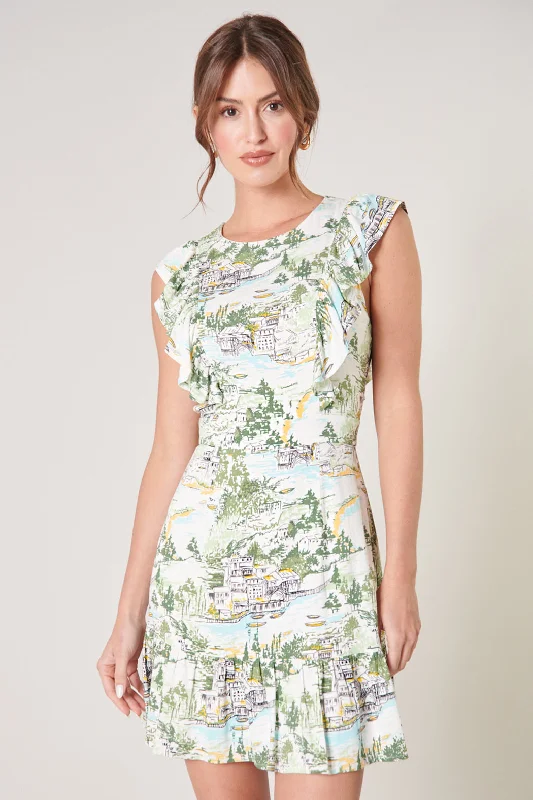 Francine Toile Print Ruffle Mini Dress