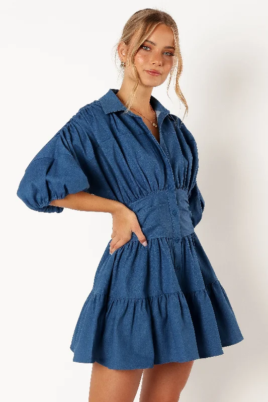 Francis Long Sleeve Mini Dress - Blue Denim