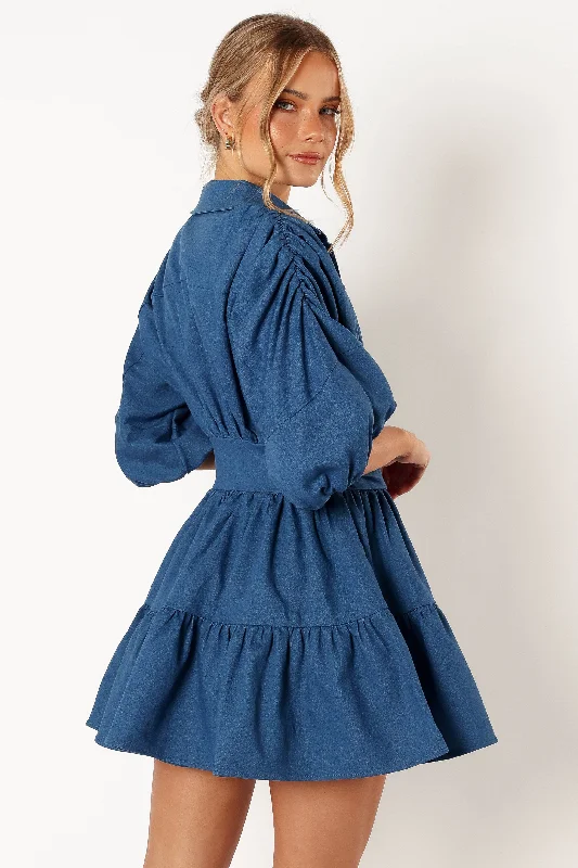 Francis Long Sleeve Mini Dress - Blue Denim