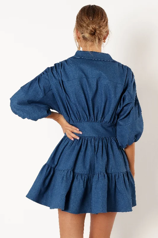 Francis Long Sleeve Mini Dress - Blue Denim