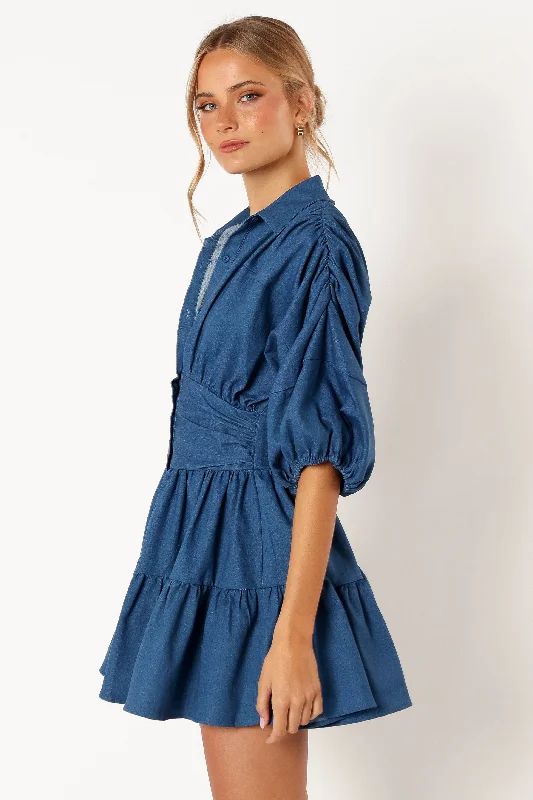 Francis Long Sleeve Mini Dress - Blue Denim