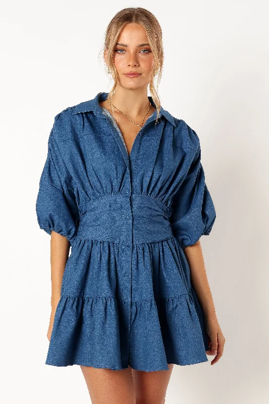 Francis Long Sleeve Mini Dress - Blue Denim