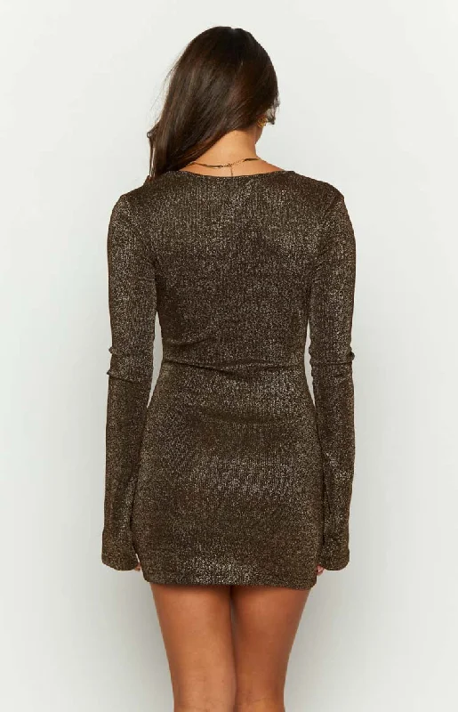 Good Energy Bronze Long Sleeve Mini Dress