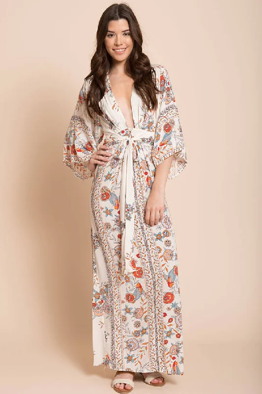 Kira Boho Floral Maxi Dress Orange