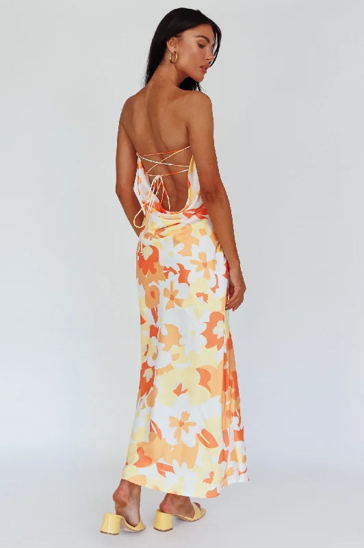 Latisha Strappy Cowl Back Midi Dress Floral Orange