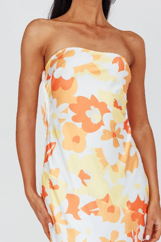 Latisha Strappy Cowl Back Midi Dress Floral Orange