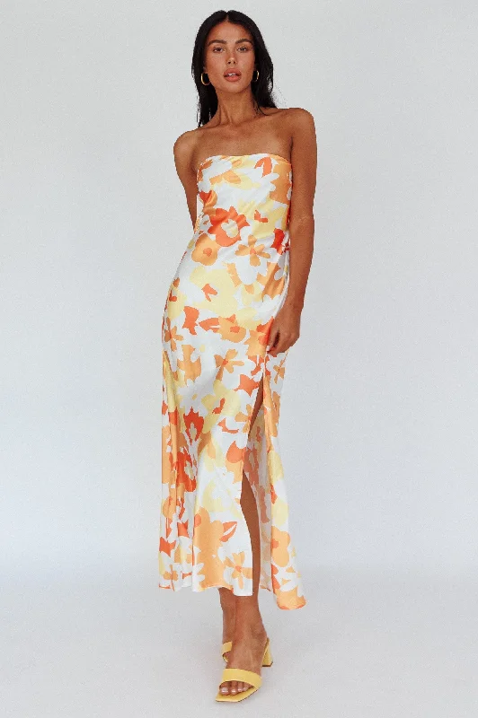 Latisha Strappy Cowl Back Midi Dress Floral Orange