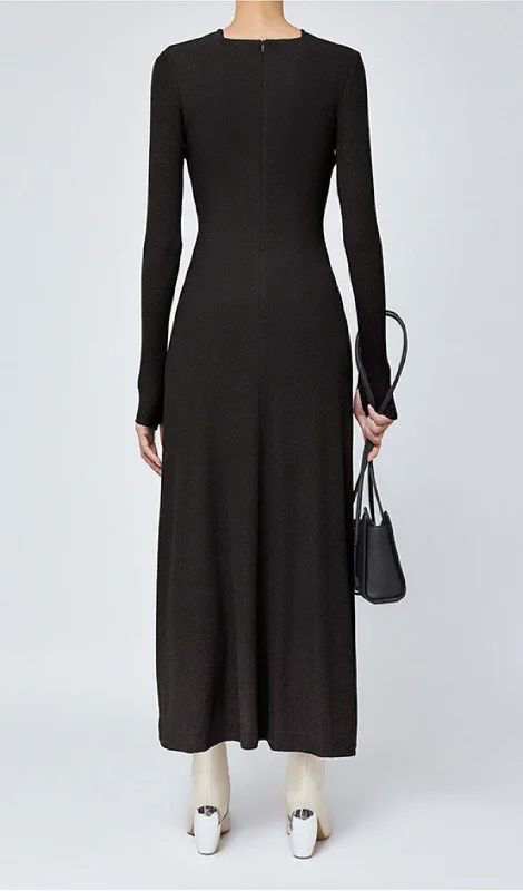 LONG SLEEVE HOLLOW OUT MAXI DRESS IN BLACK