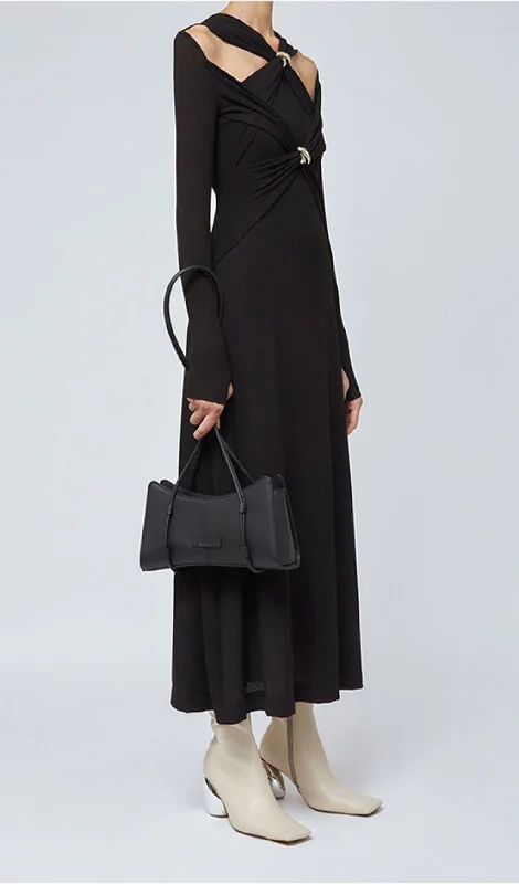 LONG SLEEVE HOLLOW OUT MAXI DRESS IN BLACK