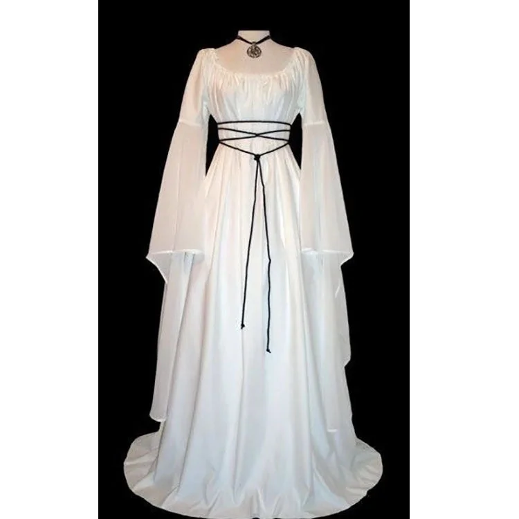 Long Sleeve Satin Round Neck Irregular Belt Women's Dress Halloween Costume