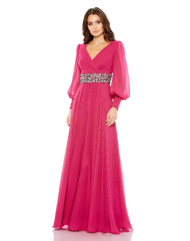 Mac Duggal 79390 Long Sleeve Formal Beaded Chiffon Dress