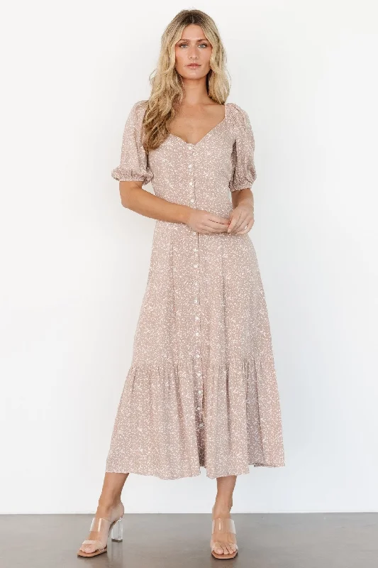 Mathilda Button Maxi Dress | Beige Floral