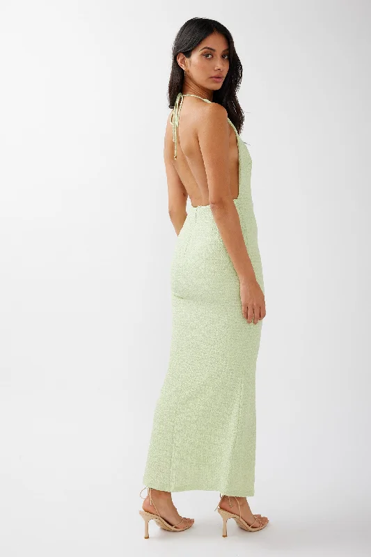 Mayah Halterneck Maxi Dress Textured Sage