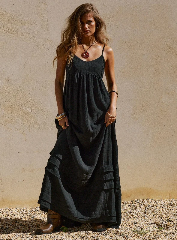 Milden Linen Blend Maxi Dress Black