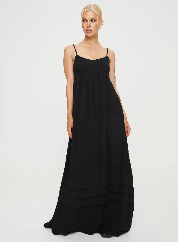 Milden Linen Blend Maxi Dress Black