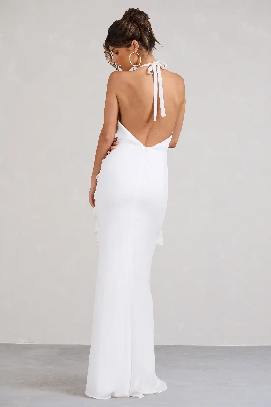 Morning | White Halter-Neck Split Maxi Dress