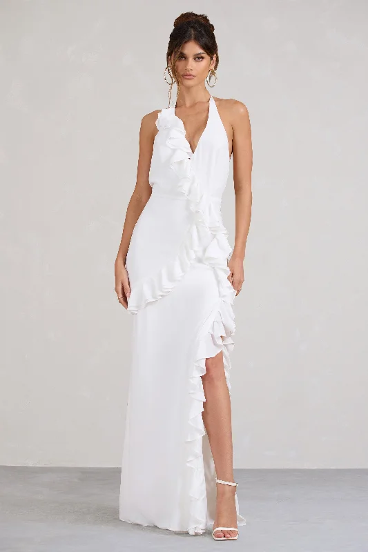 Morning | White Halter-Neck Split Maxi Dress