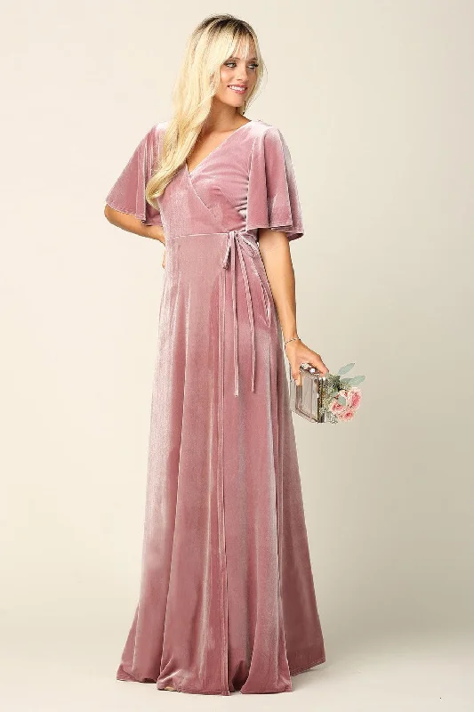 Mother of the Bride Long Flutter Sleeve Velvet Gown Sale