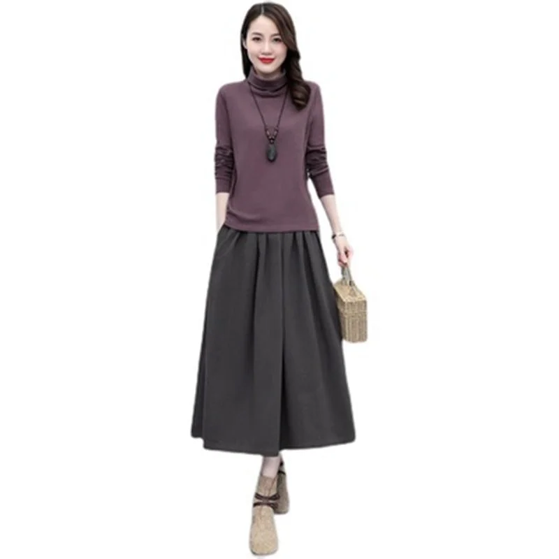 NiDELL Early Autumn New Dress Women's Long Sleeve Slimming and Fashionable Temperament Goddess Style Petite Set Skirt Two-Piece Set