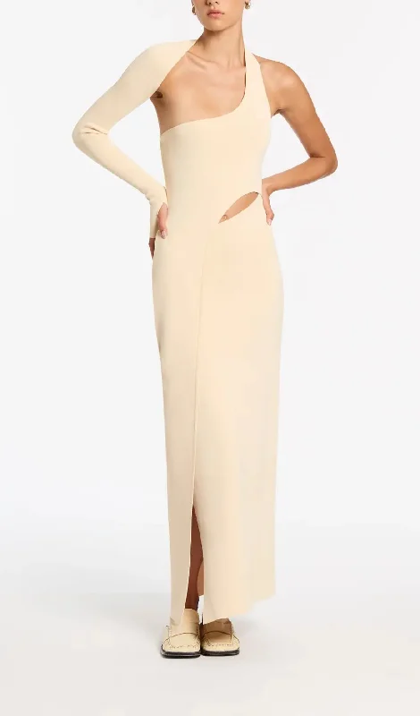 WHITE ONE-SLEEVE MIDRIFF-BARING MAXI DRESS