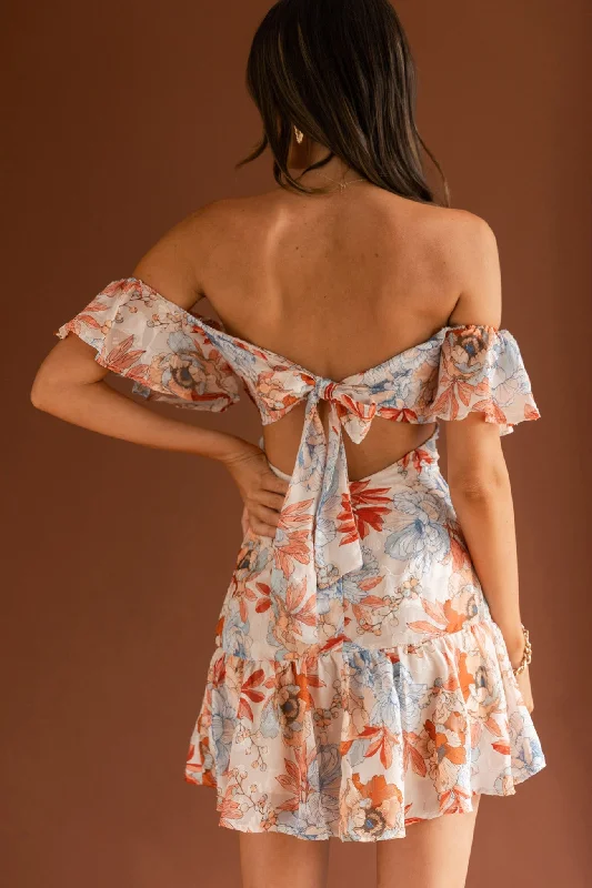 Park Avenue Flutter Sleeve Mini Dress Floral Peach