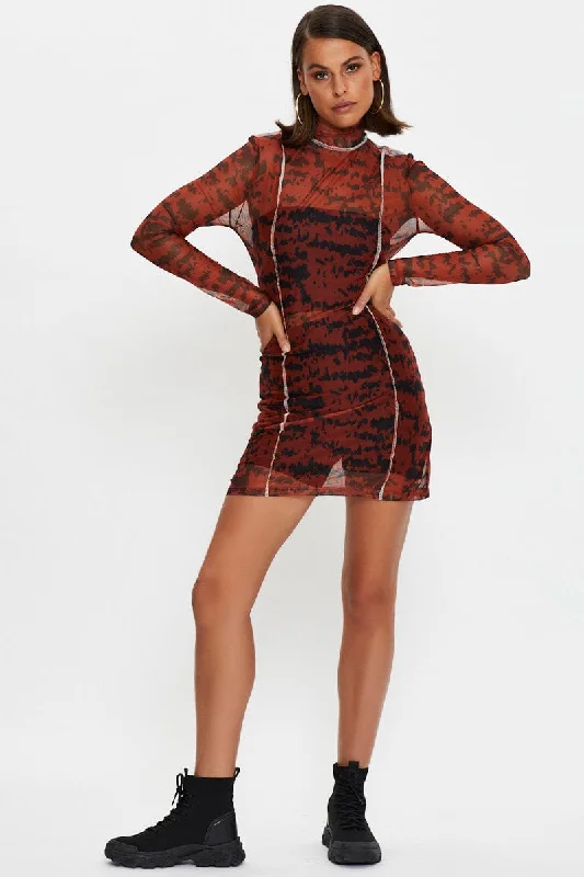 Print Tie Dye Overlocked Bodycon Dress