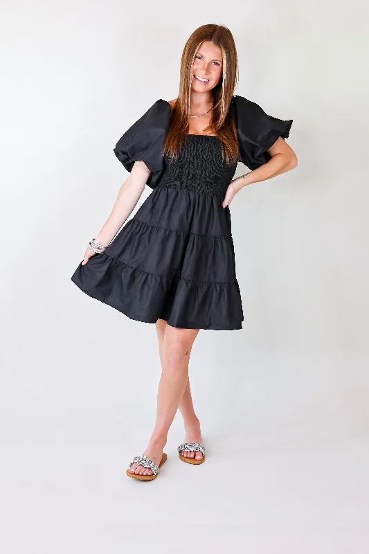 Online Exclusive | Trust Me Puffed Sleeve Dress in Black