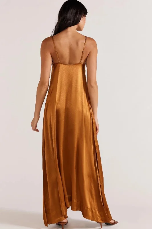 Rayna Copper Satin Strappy Maxi Dress