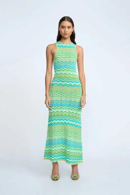 RAYNE RIPPLE STRIPE KNIT DRESS - GREEN MULTI