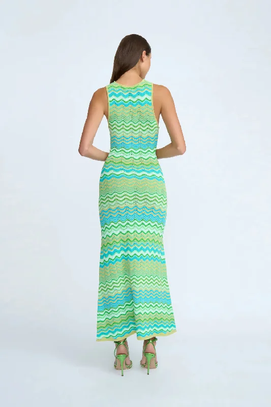 RAYNE RIPPLE STRIPE KNIT DRESS - GREEN MULTI