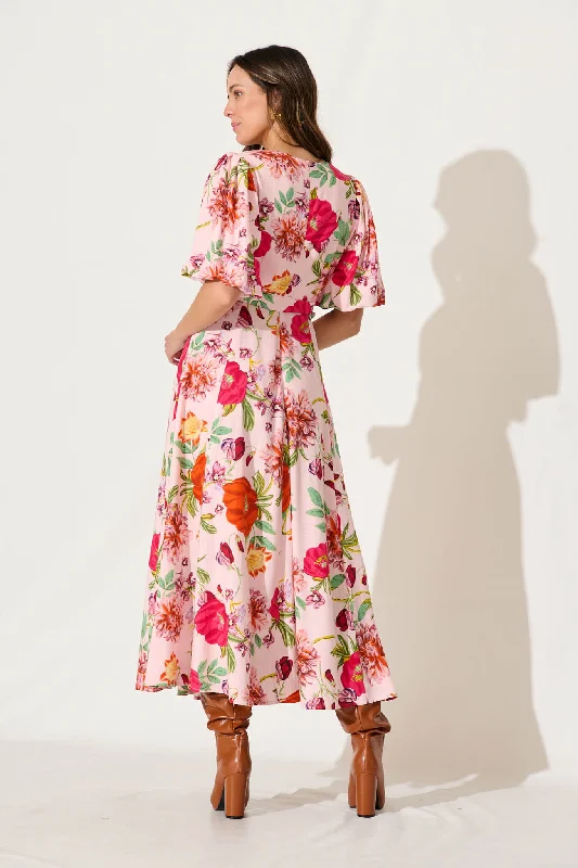 Robinson Maxi Dress In Pink And Bright Floral Linen Blend