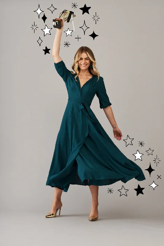 Ronda Maxi Wrap Dress In Emerald