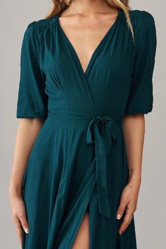 Ronda Maxi Wrap Dress In Emerald