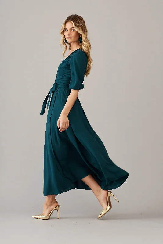 Ronda Maxi Wrap Dress In Emerald