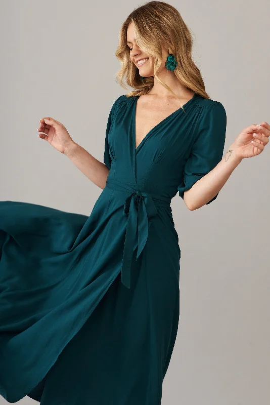 Ronda Maxi Wrap Dress In Emerald