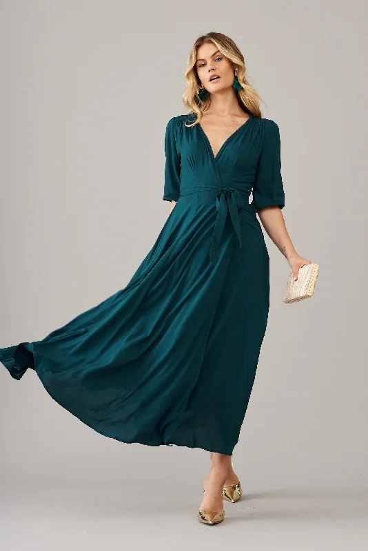 Ronda Maxi Wrap Dress In Emerald