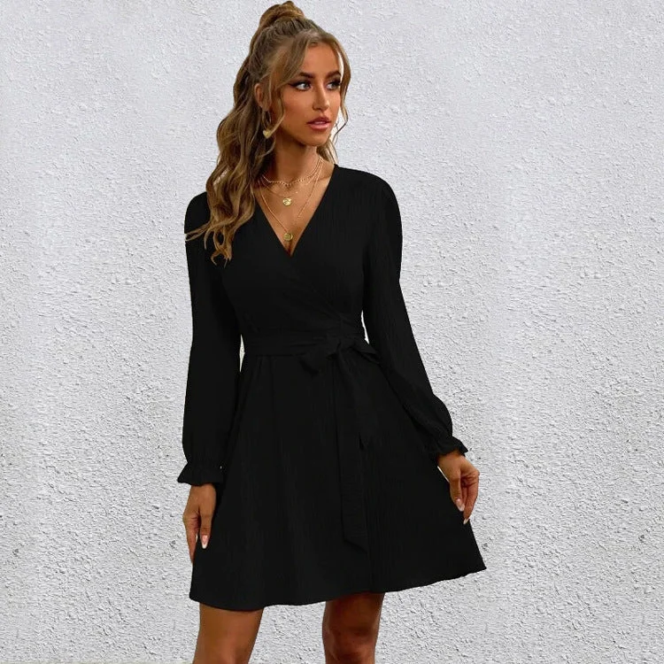 Sequel Bell Sleeve Tie Dress - Black