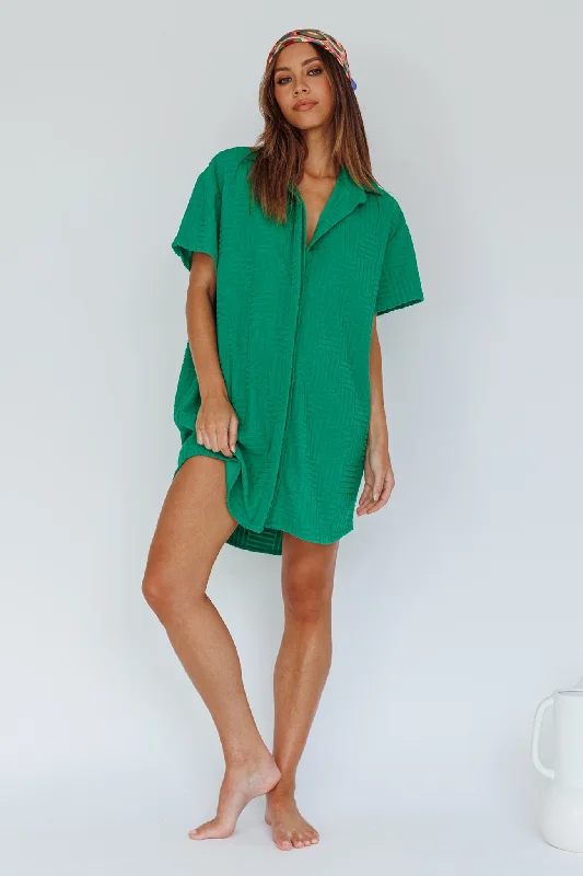 Sun Time Textured Shirt Dress Green