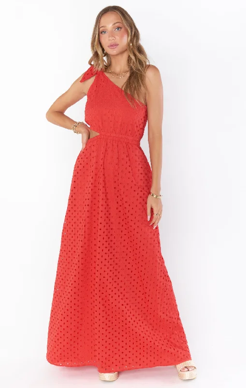 Take Me Out Maxi Dress ~ Red Eyelet