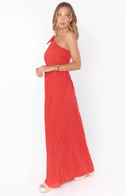 Take Me Out Maxi Dress ~ Red Eyelet