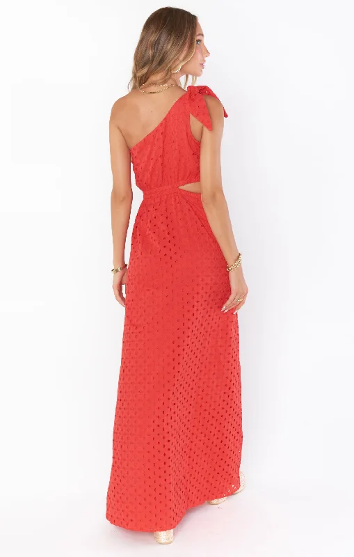 Take Me Out Maxi Dress ~ Red Eyelet