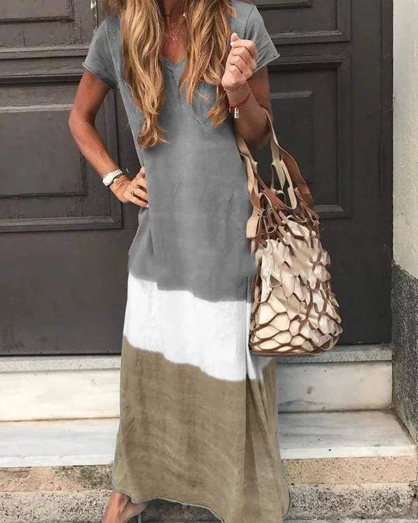 FashionSierra - V Neck Casual Short Sleeve Maxi Dresses