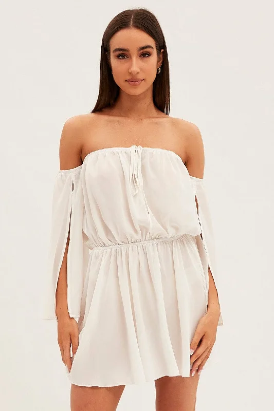 White Off Shoulder Skater Dress