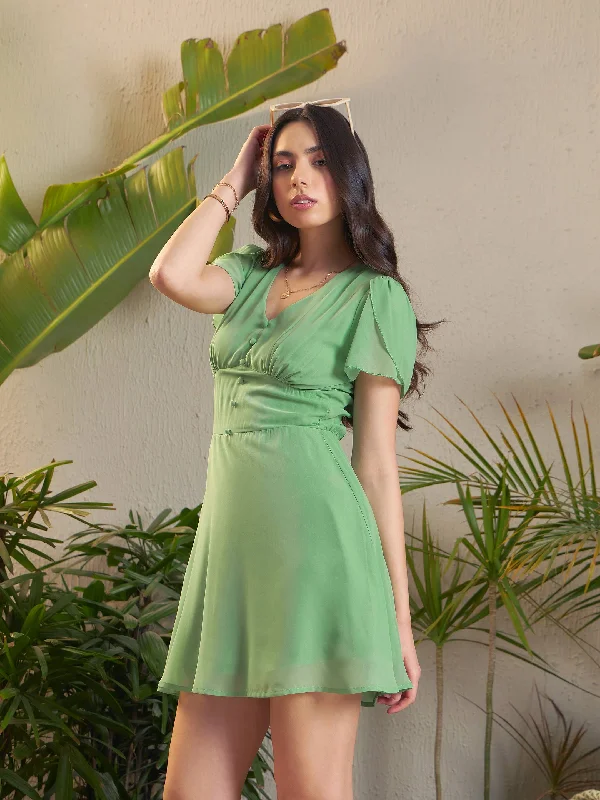 Women Jade Green Flared Skater Dress