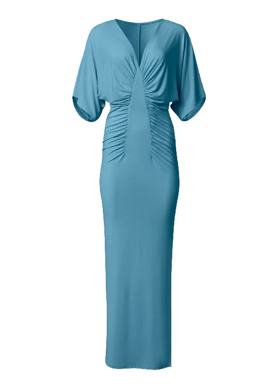 Drape sleeve maxi dress - Blue