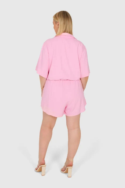 ZEPHYR LINEN PLAYSUIT PINK